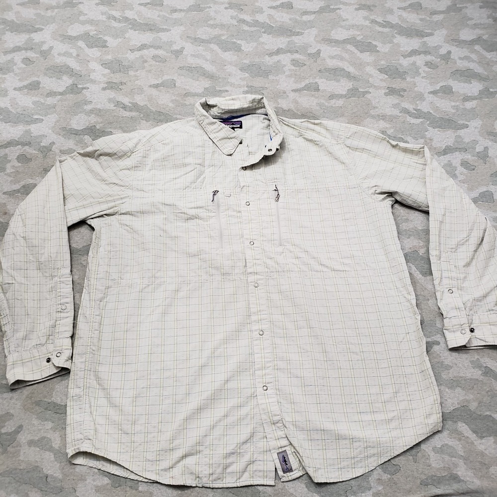 Patagonia Shirt Mens XL Gray Zip Pockets Pearl Snap Long Sleeve Outdoors‎